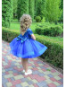 Short Sleeves Royal Blue Sequin Tulle Heart Back Flower Girl Dress